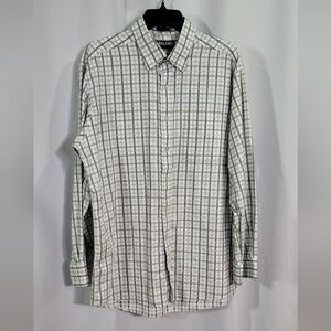 Kirkland Signature Men's White Striped Long Sleeve Dress Shirt Size Large EUC